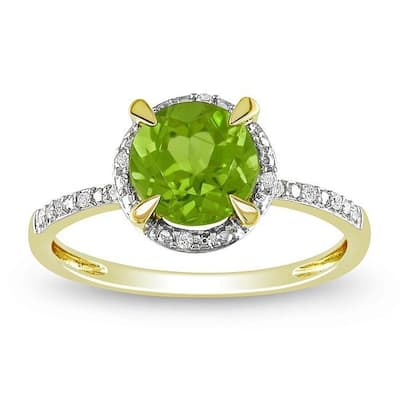 Miadora 10k Yellow Gold 1-1/2ct TGW Peridot and Diamond Halo Ring - Green
