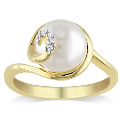 Miadora Gold Over Sterling Silver Freshwater Pearl and Diamond Accent Ring