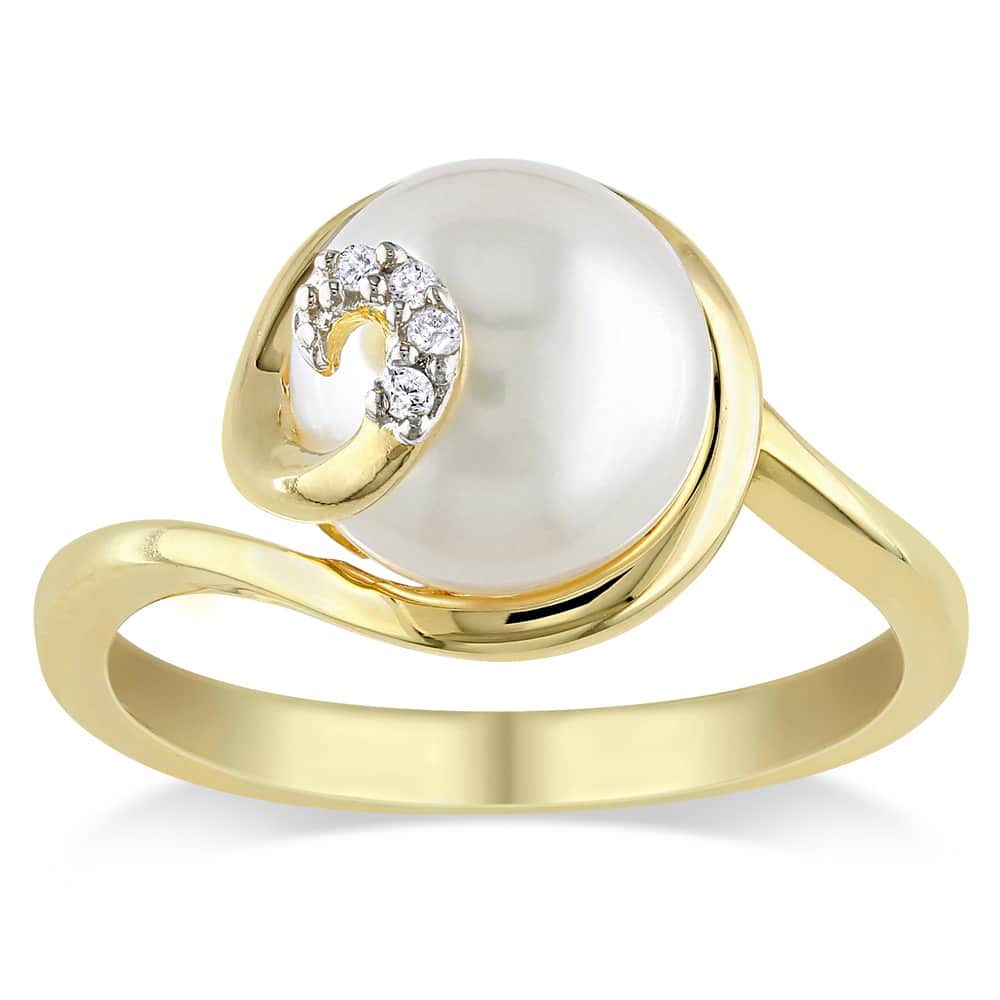 Miadora Gold Over Sterling Silver Freshwater Pearl and Diamond Accent Ring