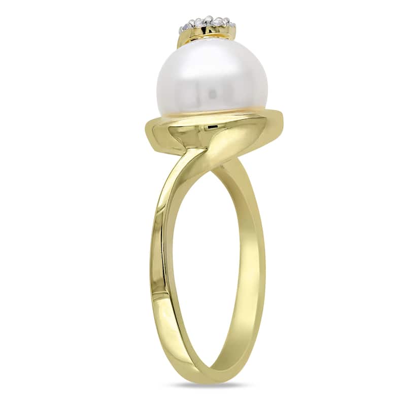 Miadora Gold Over Sterling Silver Freshwater Pearl and Diamond Accent Ring