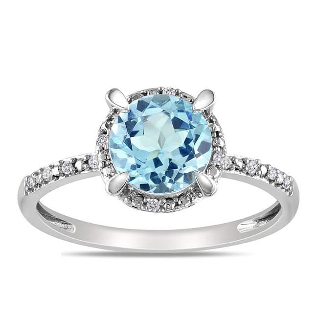 Miadora 10k White Gold Blue Topaz and Diamond Accent Ring (G-H, I2-3) - 5
