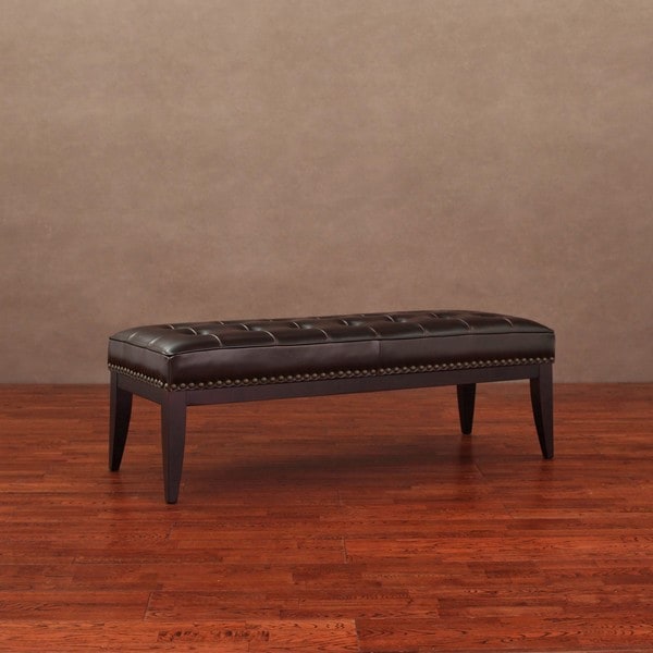 Valencia Dark Brown Leather Nail Head Bench   Shopping