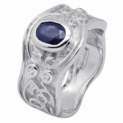 De Buman Sterling Silver Sapphire and White Topaz Encrusted Ring De Buman Gemstone Rings