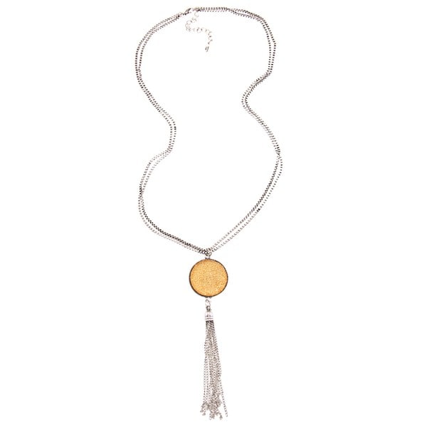 Sparkling Sage Silvertone Orange Faux Druzy Tassel Necklace