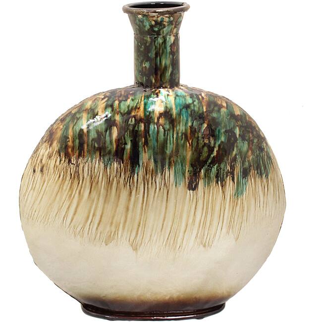 Casa Cortes Nacre Pearl Hand-Finished Artesian Round Lightweight Metal Vase