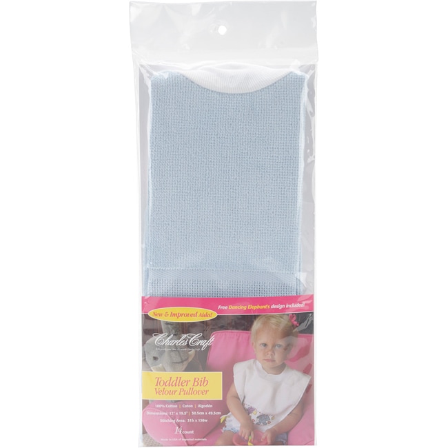 Charles Craft Pullover Velour Toddler Bib (Powder BlueEasy to stitch 14 count aida panelHigh thread count velourIdeal for ages six (6) months to three (3) yearsThis comfortable stretchy cotton neckband slips easily over toddlers headModel number VB6680 5