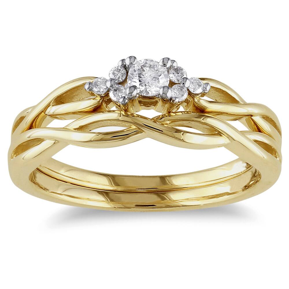 Miadora 10k Yellow Gold 1/6ct TDW Diamond Engagement Bridal Ring Set