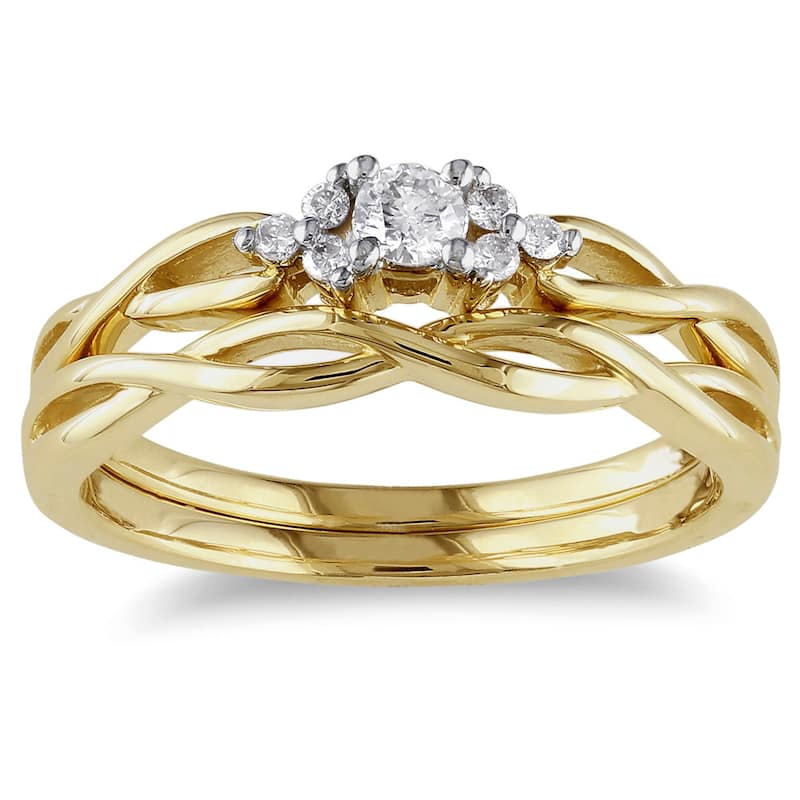 Miadora 10k Yellow Gold 1/6ct TDW Diamond Engagement Bridal Ring Set - 5