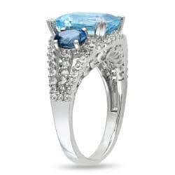 Miadora Sterling Silver Topaz and Created Sapphire 3-stone Halo Cocktail Ring