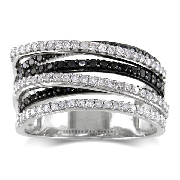 Miadora Sterling Silver 1ct TDW Black and White Diamond Wide Band ...