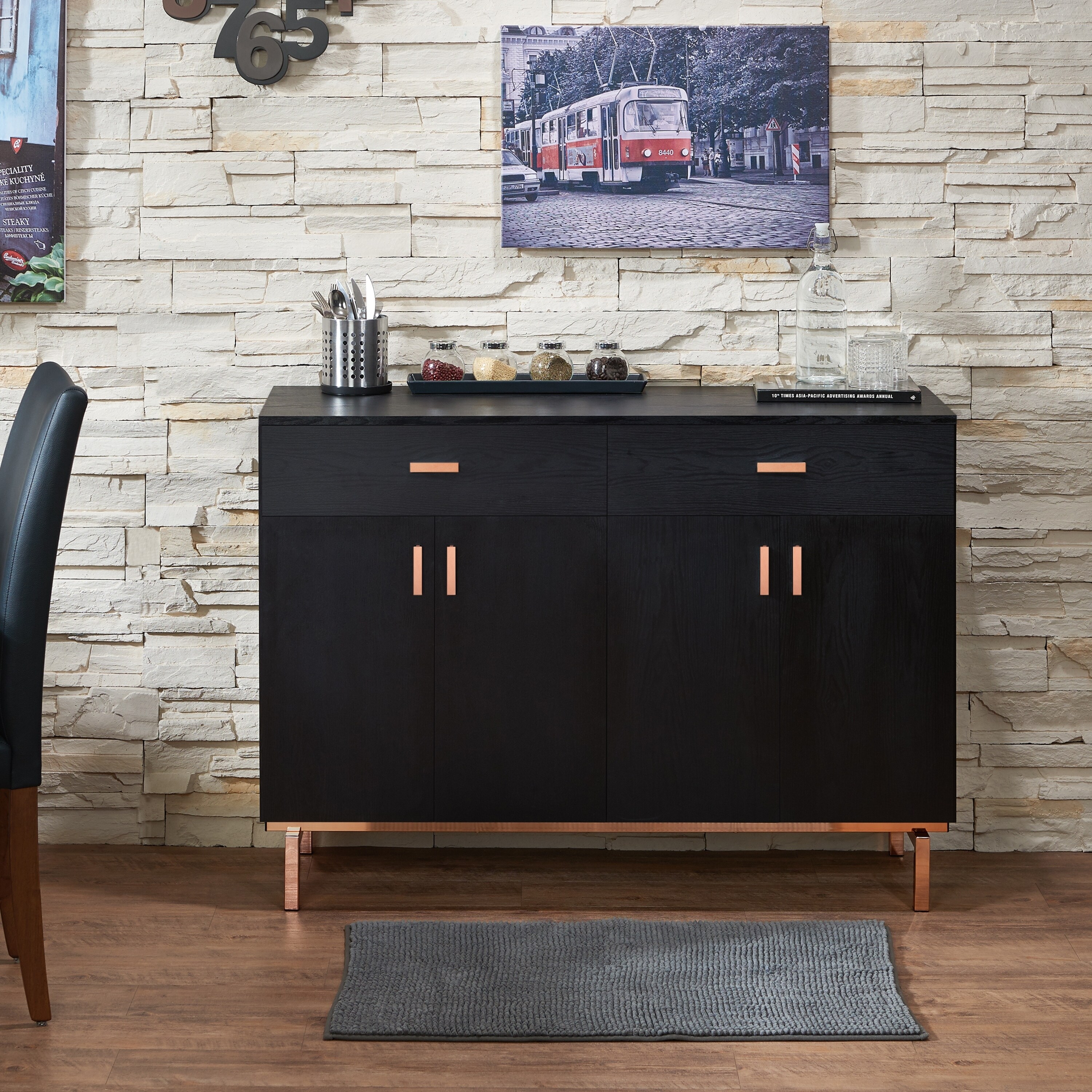 Furniture Of America Mason Modern Black 47 Inch Solid Wood Buffet Furniture Of America Mason Modern Black 47 Inch Solid Wood Buffet