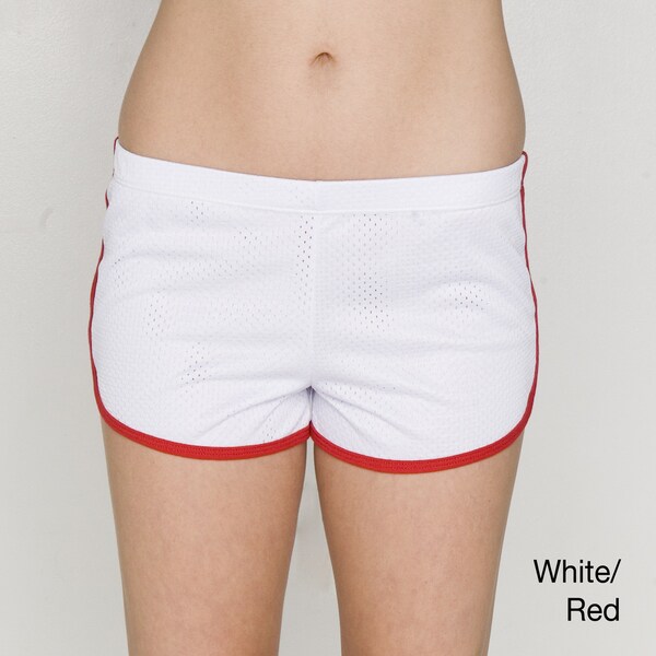 red running shorts with white trim