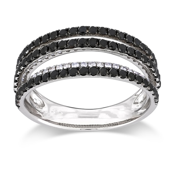 Miadora Sterling Silver 1ct TDW Black and White Multi Row Diamond Ring