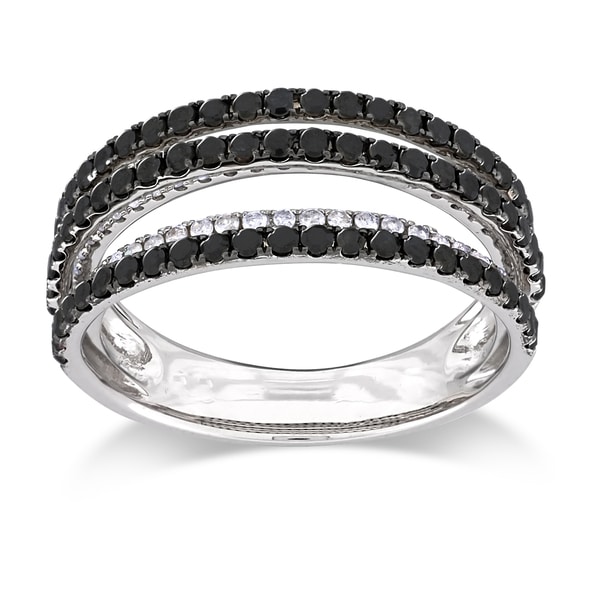 Miadora Sterling Silver 1ct TDW Black and White Multi Row Diamond Ring (G-H, I3)