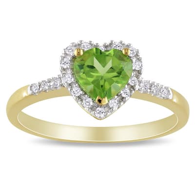 Miadora 10k Yellow Gold Peridot and 1/10ct TDW Diamond Heart Ring (G-H, I2-I3)
