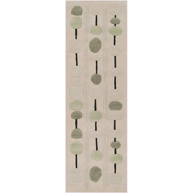 Hand tufted Contemporary Beige Circles Bynar New Zealand Wool Abstract Rug (26 X 8)