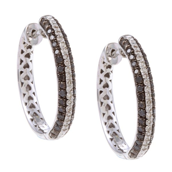 Sterling Silver 1/2ct TDW Black and White Diamond Hoop Earrings (J-K ...