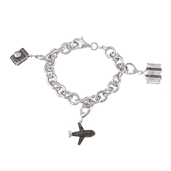 Victoria Kay Sterling Silver 1 5ct Tdw Black And White Diamond Victoria Kay Sterling Silver 1 5ct Tdw Black And White Diamond Travel Charm Bracelet