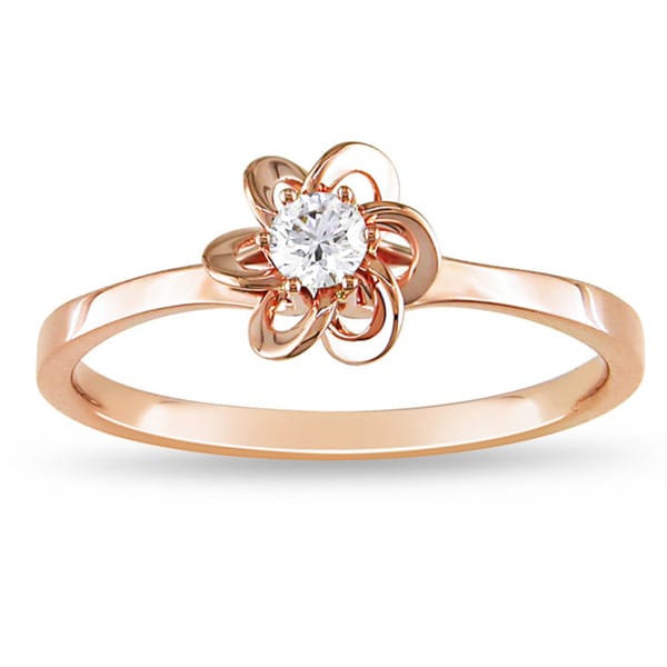 Miadora 14k Pink Gold 1/10ct TDW White Diamond Ring