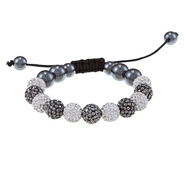 La Preciosa 10mm White, Grey Crystal and Hematite Beads w/ Black Cord