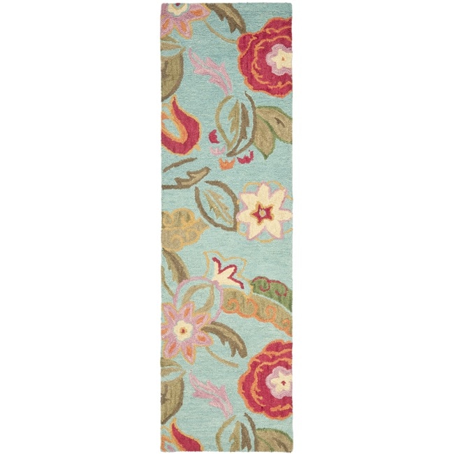 Safavieh Handmade Blossom Blue Wool Rug - 2'3" x 8'