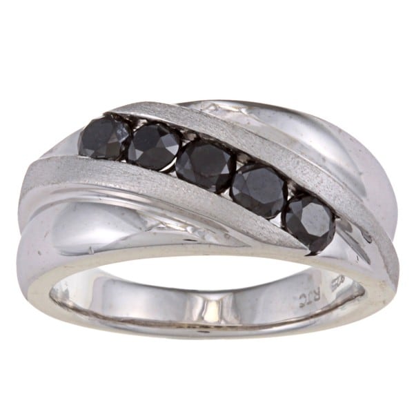 Sterling Silver 1 1/2ct TDW Men's Five Stone Black Diamond Ring
