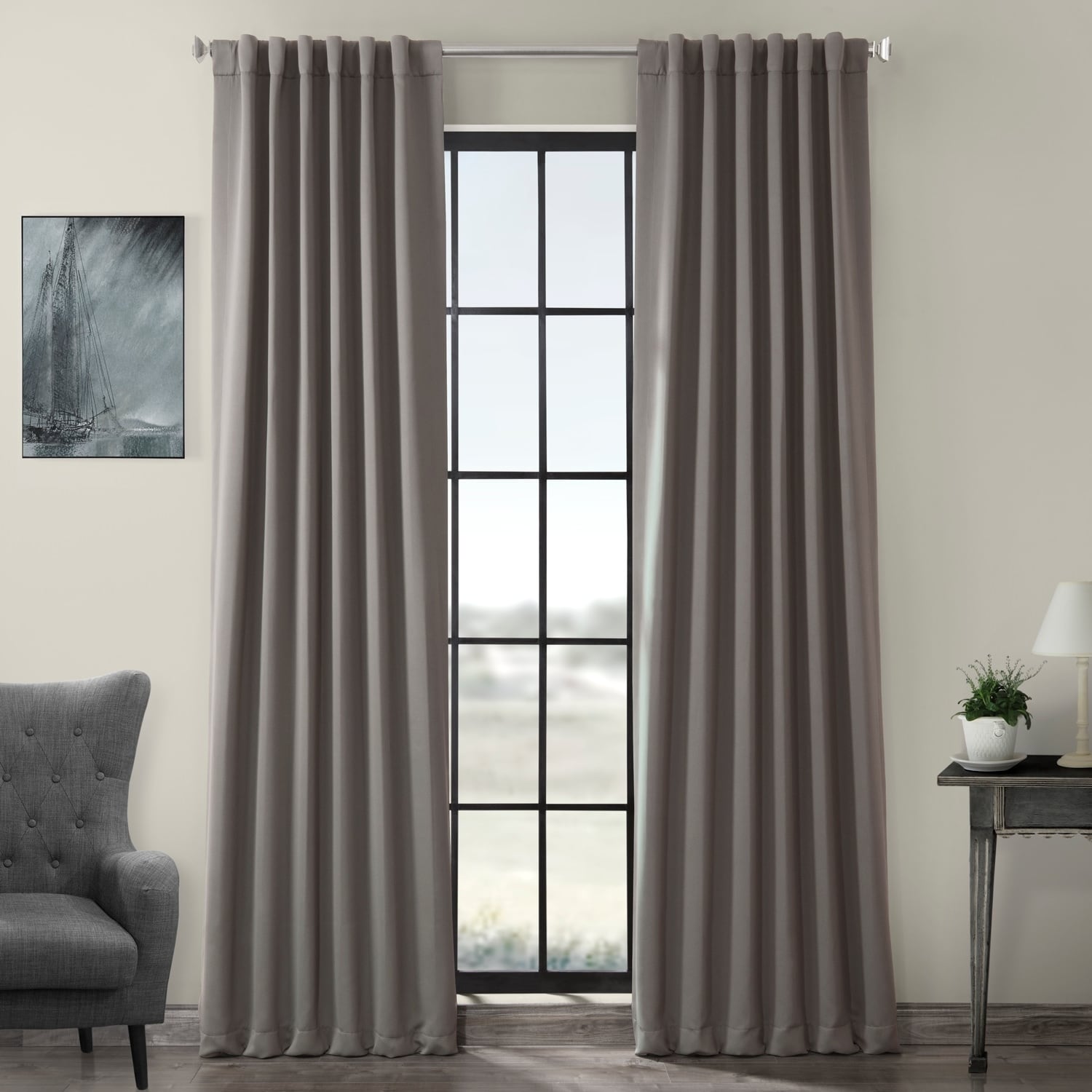 Gray Polyester Thermal Blackout Curtain Panel Pair