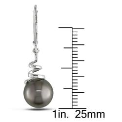 Miadora 10k White Gold Tahitian Black Pearl Dangle Earrings (8 8.8 mm) Miadora Pearl Earrings