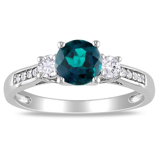 Miadora 10k White Gold Created Emerald and Sapphire Diamond Accent Ring