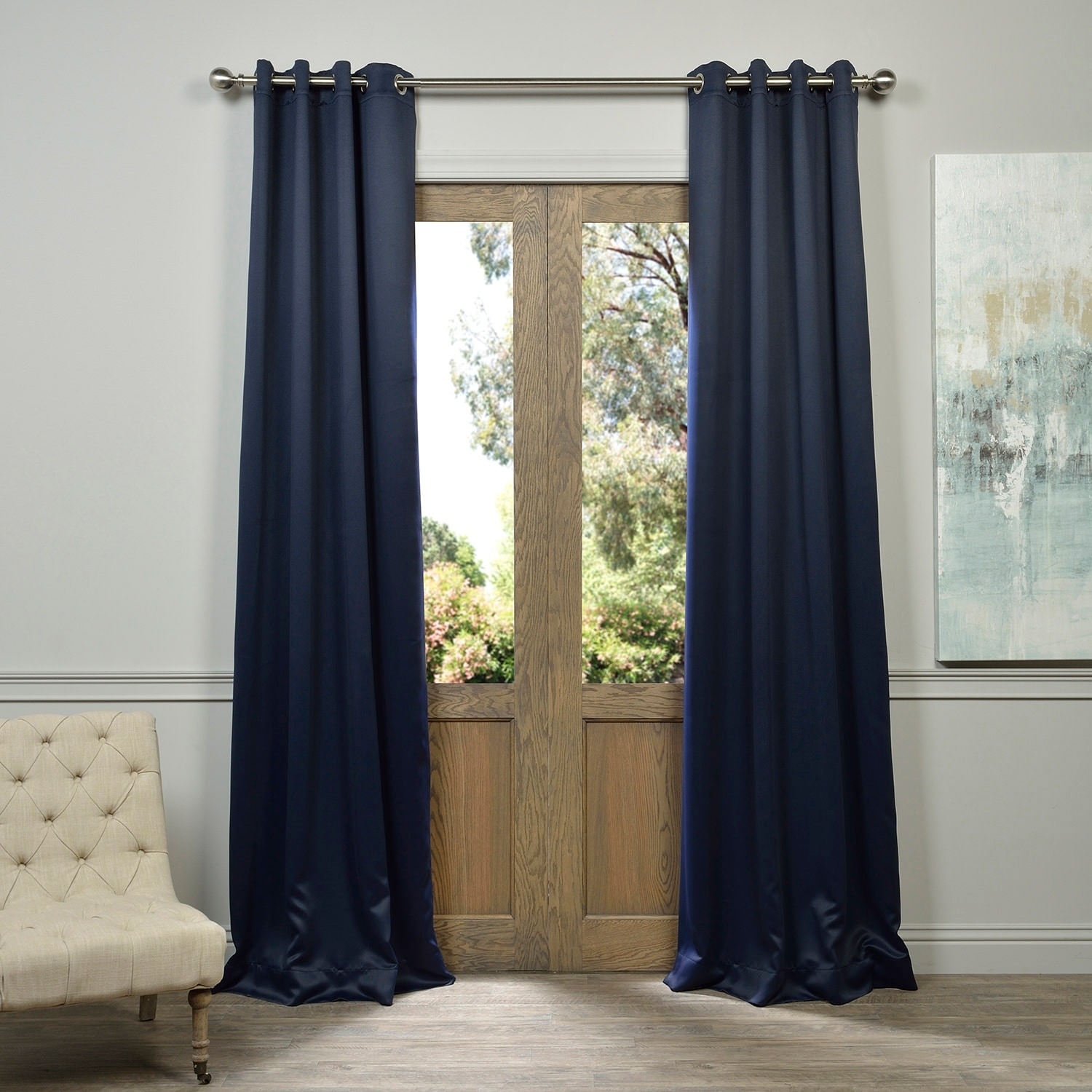 Navy Blue 120 inch H Velvet Curtain Panel w//Grommet Top Eyelets Window Drapery