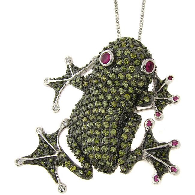 Dolce Giavonna Silver Overlay Cubic Zirconia Frog Pin Pendant