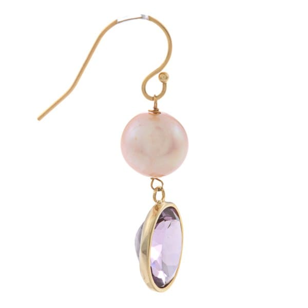 Zoe B 14k Gold over Silver Pearl and Amethyst Earrings (9.5 10 mm) Zoe B Gemstone Earrings