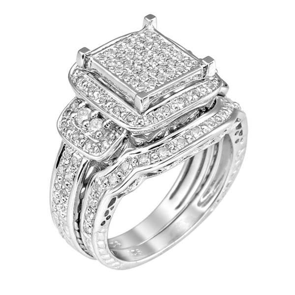 Sterling Silver 3/4ct TDW White Diamond Halo Ring