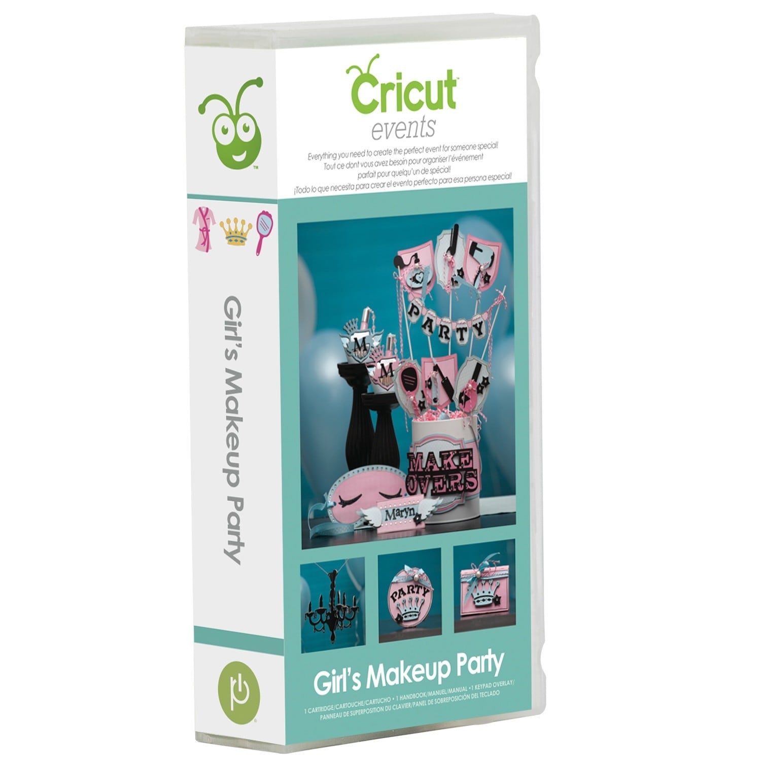 Cricut Girls Makeup Party Cartridge (MultiModel 2001092Materials Plastic, metalUse with all Cricut machinesCreate invitations, decorations, and party favorsFeatures cosmetics, curling irons, eye masks, and other makeup themed imagesInstructions and phot