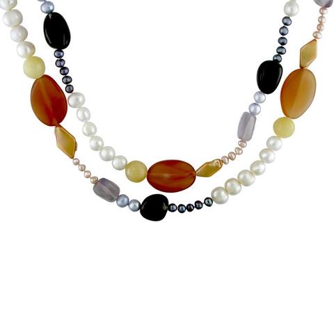 Miadora Freshwater Pearl and Colorful Gemstone Necklace