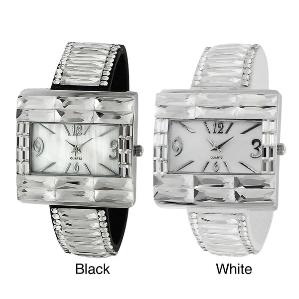 Geneva Platinum Women's Rhinestone accented Faux Leather Snap Watch Geneva Women's Geneva Watches