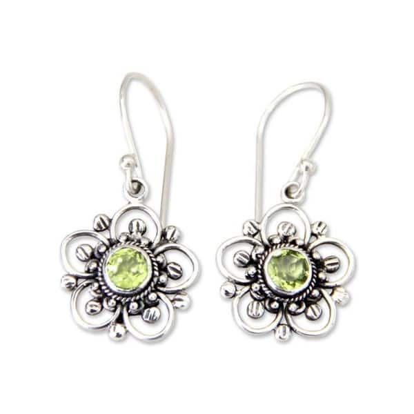 NOVICA Nature's Gift Artisan Handmade Women's Clothing Accessory Sterling Silver Green Peridot Flower Dangle Drop Earrings