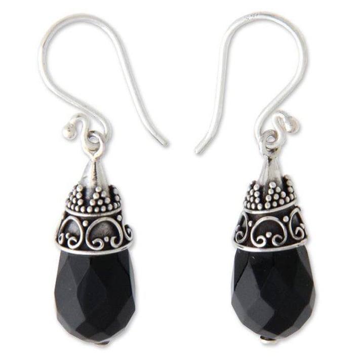 Top On Ternding Handmade Jewelry Black Onyx Sterling Silver Overlay Earring 1.5