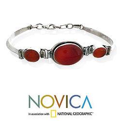 Sterling Silver 'Mumbai Mystique' Carnelian Bracelet (India) Novica Bracelets