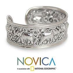 Sterling Silver 'Six Thai Elephants' Cuff Bracelet (Thailand) Novica Bracelets