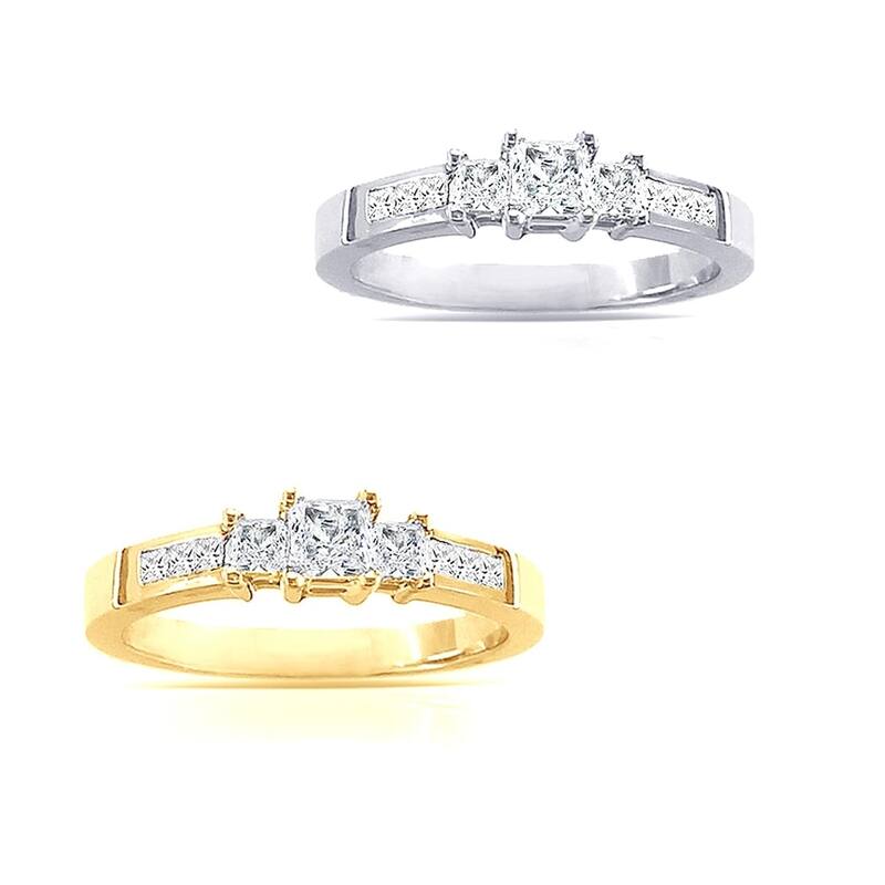 Auriya 1ctw 3 Stone Princess-Cut Diamond Engagement Ring 14K Gold (I-J, I1-I2)