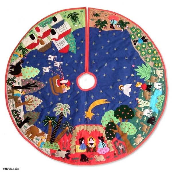 Cotton 'In Bethlehem' Applique Christmas Tree Skirt (Peru)