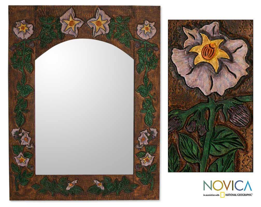 Handmade Leather 'Morning Glory' Mirror (Peru)
