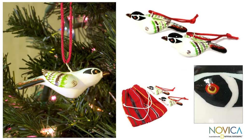 Set of 2 Handmade Ceramic 'Reed Buntings' Ornaments (Guatemala)
