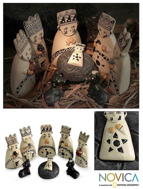 Handmade Born to the Amazons Ceramic Nativity Scene, Set of 8 (Peru)