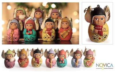 Set of 7 Handmade Ceramic 'Angel Choir' Ornaments (Peru)