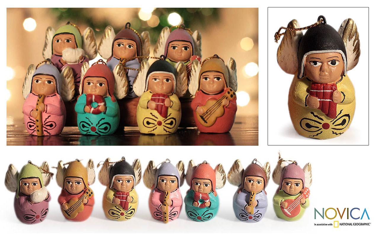 Set of 7 Handmade Ceramic 'Angel Choir' Ornaments (Peru)