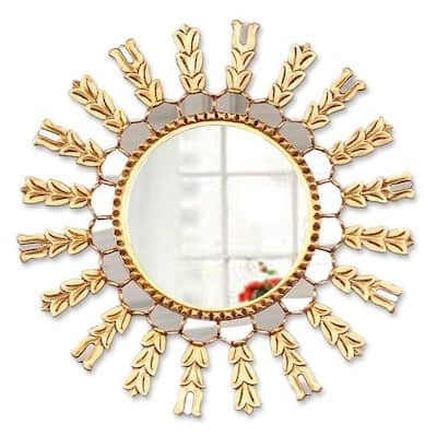 Handmade Mohena Wood and Glass Sun Medallion Mirror (Peru) - Gold - N/A