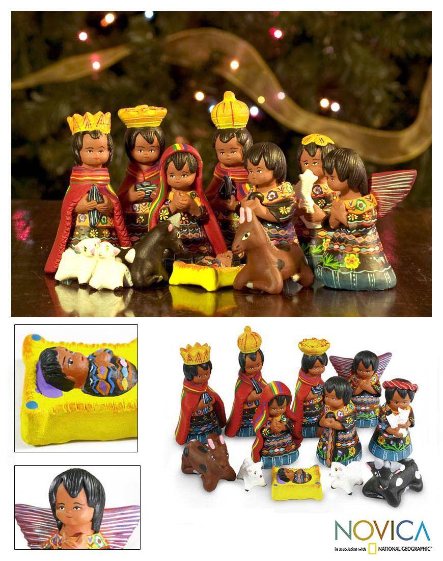 Set of 12 Ceramic 'Totonicapan' Nativity Scene (Guatemala)