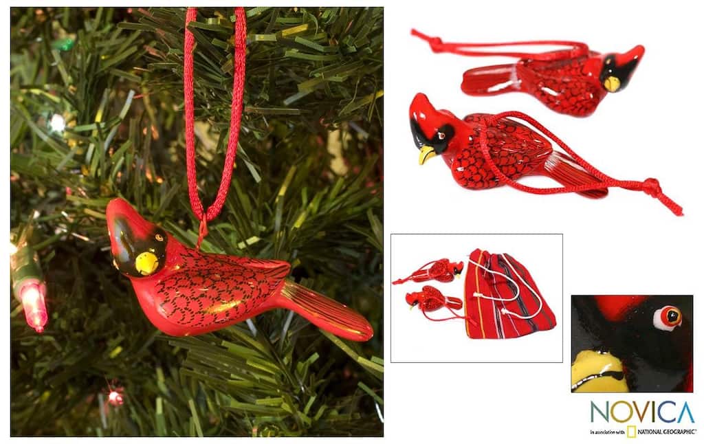 Set of 2 Handmade Ceramic 'Cardinal' Ornaments (Guatemala)